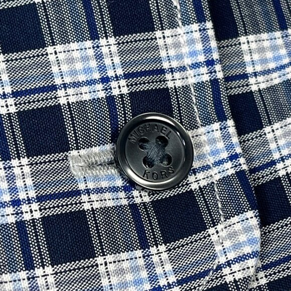Michael Kors Mens Tailored Fit Blue Dark Plaid Long Sleeve Shirt Size Large - Picture 7 of 7